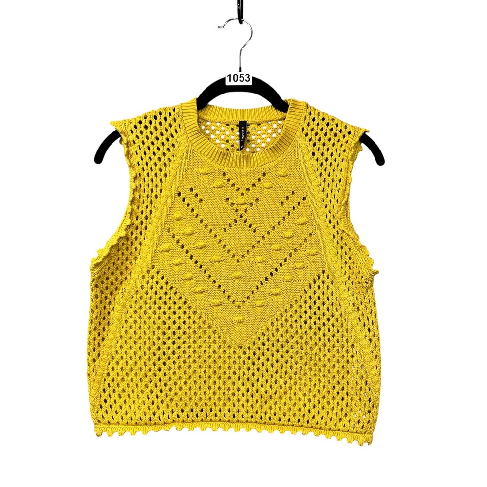 Calliope Knit‎ Sweater Vest Women XS Yellow Pointelle Cotton Sleeveless Top